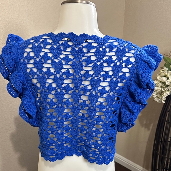 Zara Vibrant Blue Crochet Crop Top size S box 3 - Picture 4 of 6